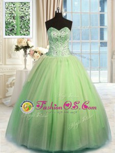 High Class Floor Length Fuchsia 15th Birthday Dress Tulle Sleeveless Appliques and Embroidery