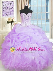Lavender Organza Lace Up Sweetheart Sleeveless Floor Length Sweet 16 Dresses Beading and Ruffles