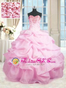 Sweetheart Sleeveless Lace Up Sweet 16 Dresses Pink Organza