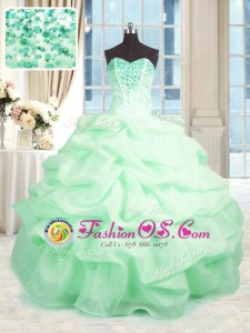 Apple Green Quinceanera Dress Military Ball and Sweet 16 and Quinceanera and For with Beading and Ruffles Sweetheart Sleeveless Lace Up