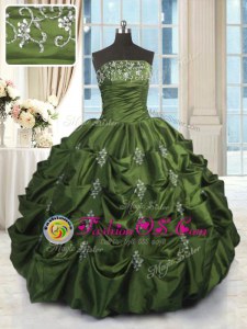 Suitable Pick Ups Ball Gowns Sweet 16 Dress Green Strapless Taffeta Sleeveless Floor Length Lace Up