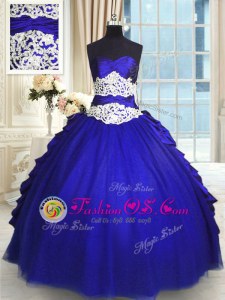 Fabulous Royal Blue Ball Gowns Sweetheart Sleeveless Taffeta and Tulle Floor Length Lace Up Beading and Lace and Appliques and Ruching and Pick Ups Quinceanera Dress