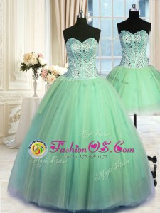 Three Piece Floor Length Sweet 16 Dress Sweetheart Sleeveless Lace Up