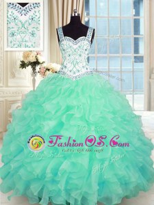 Sweetheart Sleeveless Lace Up 15 Quinceanera Dress Turquoise Organza