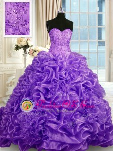 Pick Ups With Train Ball Gowns Sleeveless Lavender Quince Ball Gowns Sweep Train Lace Up