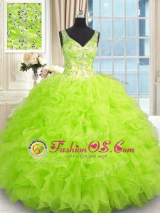 Custom Made Sleeveless Floor Length Beading and Ruffles Zipper Ball Gown Prom Dress