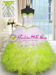 New Arrival Floor Length Multi-color 15th Birthday Dress Organza Sleeveless Beading and Ruffles