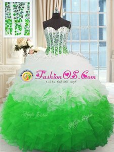 Top Selling Beading and Ruffles 15 Quinceanera Dress Multi-color Lace Up Sleeveless Floor Length