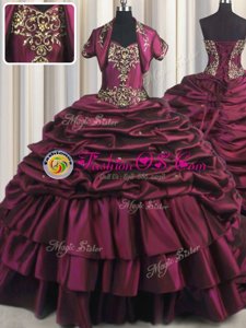 Pick Ups Burgundy Sleeveless Taffeta Brush Train Lace Up Sweet 16 Quinceanera Dress for Military Ball and Sweet 16 and Quinceanera