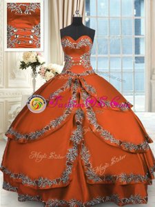 Beading and Embroidery and Ruffled Layers 15 Quinceanera Dress Rust Red Lace Up Sleeveless Floor Length