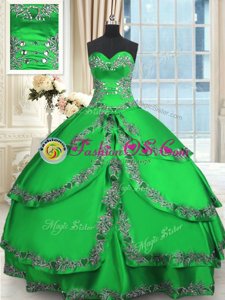 Green Sweetheart Lace Up Beading and Embroidery and Ruffled Layers Ball Gown Prom Dress Sleeveless