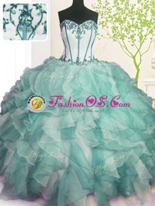 Floor Length Lace Up 15th Birthday Dress Green and In for Military Ball and Sweet 16 and Quinceanera with Beading and Ruffles