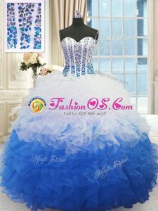 Most Popular Blue And White Sleeveless Organza Lace Up Sweet 16 Quinceanera Dress for Military Ball and Sweet 16 and Quinceanera