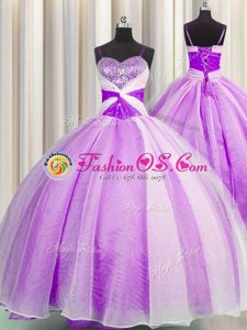 Cheap Sequins Floor Length Lilac Quinceanera Dress Spaghetti Straps Sleeveless Lace Up