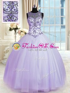 Most Popular Halter Top Floor Length Lace Up Quinceanera Gowns Purple and In for Military Ball and Sweet 16 and Quinceanera with Beading and Ruffles