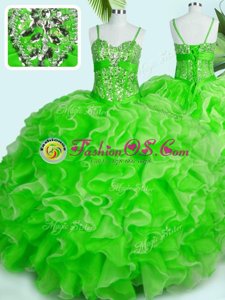 Luxurious Spaghetti Straps Sleeveless Lace Up Quince Ball Gowns Organza