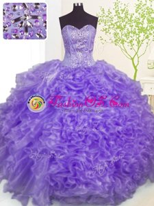 Fantastic Lavender Sleeveless Beading and Ruffles and Pick Ups Floor Length Quinceanera Dresses