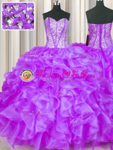 Smart Eggplant Purple Sweetheart Lace Up Beading and Ruffles Vestidos de Quinceanera Sleeveless