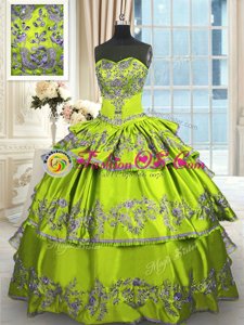 Teal Lace Up Sweetheart Beading and Ruffles Ball Gown Prom Dress Organza Sleeveless Brush Train