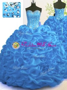Noble Sweetheart Sleeveless Brush Train Lace Up Sweet 16 Quinceanera Dress Blue Organza