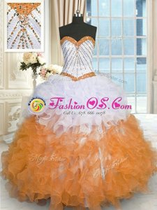 Scoop Blue Ball Gowns Beading and Ruffles Ball Gown Prom Dress Zipper Organza Sleeveless Floor Length