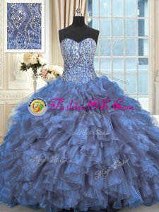 Elegant Floor Length Lace Up Quinceanera Dress Royal Blue and In for Military Ball and Sweet 16 and Quinceanera with Beading and Ruffles