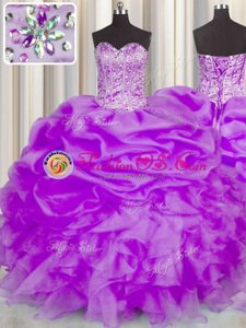 Pick Ups Sweetheart Sleeveless Lace Up Sweet 16 Dress Purple Organza