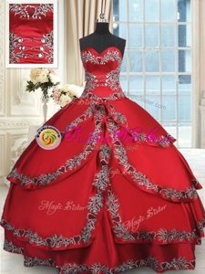 Traditional Sleeveless Beading and Embroidery and Ruffled Layers Lace Up Quinceanera Dress