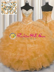 Classical Orange Lace Up Sweetheart Beading and Ruffles Quinceanera Dresses Organza Sleeveless
