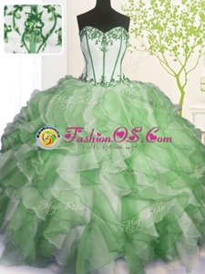 Green Sleeveless Organza Lace Up Quince Ball Gowns for Military Ball and Sweet 16 and Quinceanera