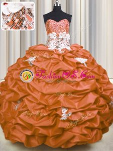 Chic Sequins Pick Ups With Train Orange Red Quinceanera Dresses Sweetheart Sleeveless Brush Train Lace Up
