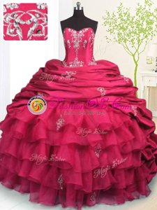 Cheap Pick Ups Ruffled Brush Train Ball Gowns Vestidos de Quinceanera Rose Pink Strapless Organza and Taffeta Sleeveless With Train Lace Up