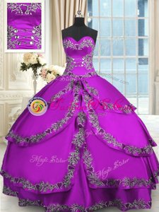 Ball Gowns 15th Birthday Dress Fuchsia Sweetheart Taffeta Sleeveless Floor Length Lace Up