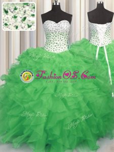 Classical Sleeveless Beading and Ruffles Floor Length Quince Ball Gowns