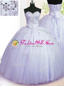Custom Made Tulle Sleeveless Floor Length Quinceanera Gown and Beading and Appliques