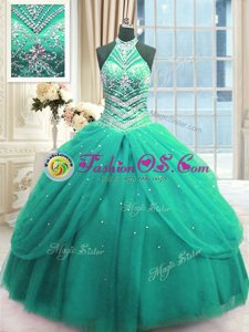 Admirable Turquoise Sleeveless Floor Length Beading Lace Up Vestidos de Quinceanera