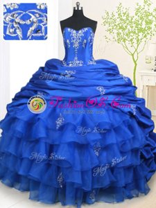 Pick Ups Ruffled With Train Royal Blue Sweet 16 Quinceanera Dress Strapless Sleeveless Brush Train Lace Up