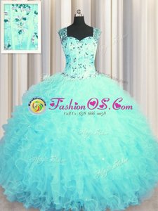 See Through Zipper Up Sleeveless Beading and Ruffles Zipper Vestidos de Quinceanera
