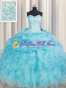 Baby Blue Lace Up Sweet 16 Dress Beading and Ruffles Sleeveless Floor Length