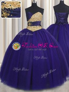 Sweet Royal Blue Sweetheart Neckline Beading and Appliques Sweet 16 Dresses Sleeveless Lace Up