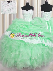 Pick Ups Green Sleeveless Organza Lace Up Sweet 16 Dresses for Military Ball and Sweet 16 and Quinceanera