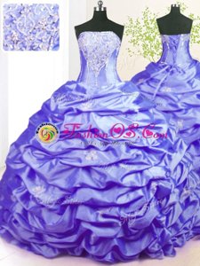 Colorful Strapless Sleeveless Taffeta Vestidos de Quinceanera Beading and Pick Ups Sweep Train Lace Up
