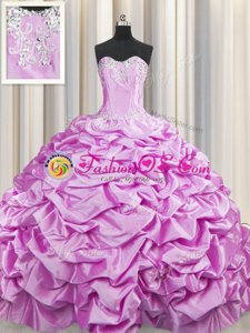 Pick Ups Lilac Sleeveless Taffeta Brush Train Lace Up Quinceanera Dress for Military Ball and Sweet 16 and Quinceanera
