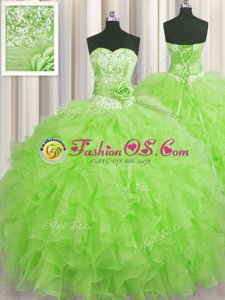 Handcrafted Flower Organza Sweetheart Sleeveless Lace Up Beading and Ruffles and Hand Made Flower 15 Quinceanera Dress in