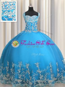 Simple Organza Sweetheart Sleeveless Lace Up Beading and Appliques Sweet 16 Dresses in Baby Blue
