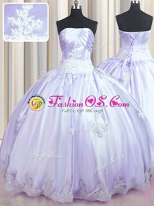 Designer Lavender Lace Up Quinceanera Gown Beading and Appliques Sleeveless Floor Length