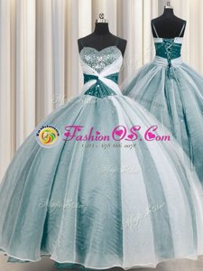 Popular Spaghetti Straps Floor Length Ball Gowns Half Sleeves Teal Sweet 16 Quinceanera Dress Lace Up