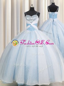 Artistic Spaghetti Straps Organza Sleeveless Floor Length Sweet 16 Quinceanera Dress and Beading and Ruching