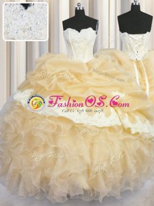 Low Price Pick Ups Floor Length Gold Sweet 16 Quinceanera Dress Sweetheart Sleeveless Lace Up