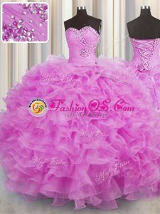 Custom Designed Lilac Vestidos de Quinceanera Military Ball and Sweet 16 and Quinceanera and For with Beading and Ruffles Sweetheart Sleeveless Lace Up